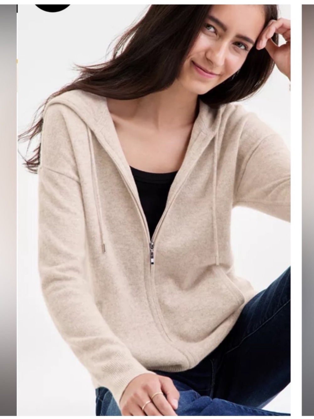 NWT Charter Club 100% Cashmere Full Zip Hoodie Sweater In Pearl Taupe Size L